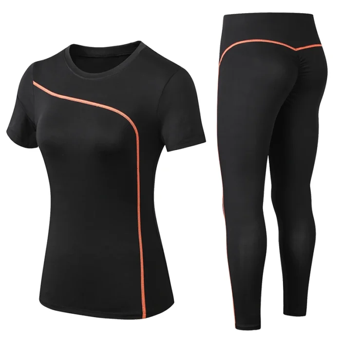 Yoga Set Quick Dry 2 Piece Female Short-sleeved long Pants Outdoor Sportswear - Image 2