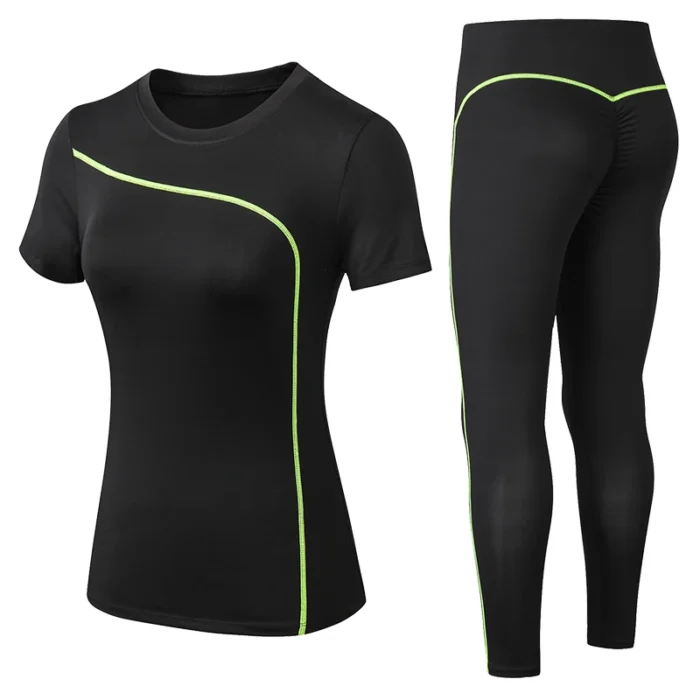 Yoga Set Quick Dry 2 Piece Female Short-sleeved long Pants Outdoor Sportswear - Image 3