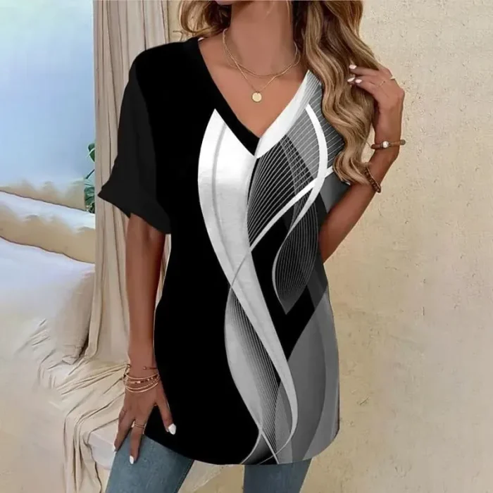 Simple Women's T-shirt 3d Wave Curve Tee Fashion - Image 6