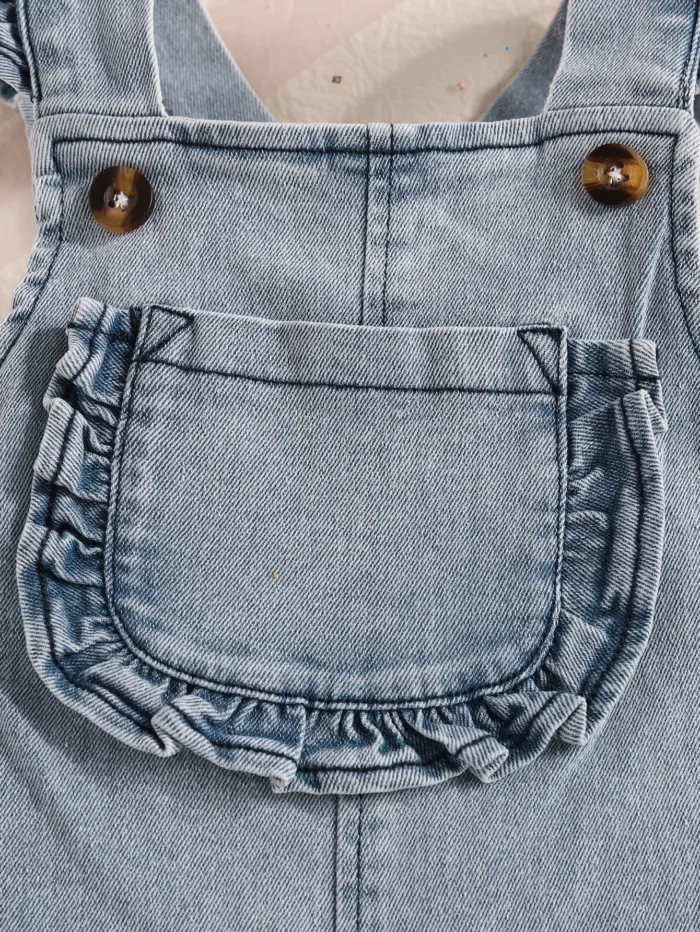 Baby Girls Solid Denim Overalls Child Jean Bib Pants - Image 3