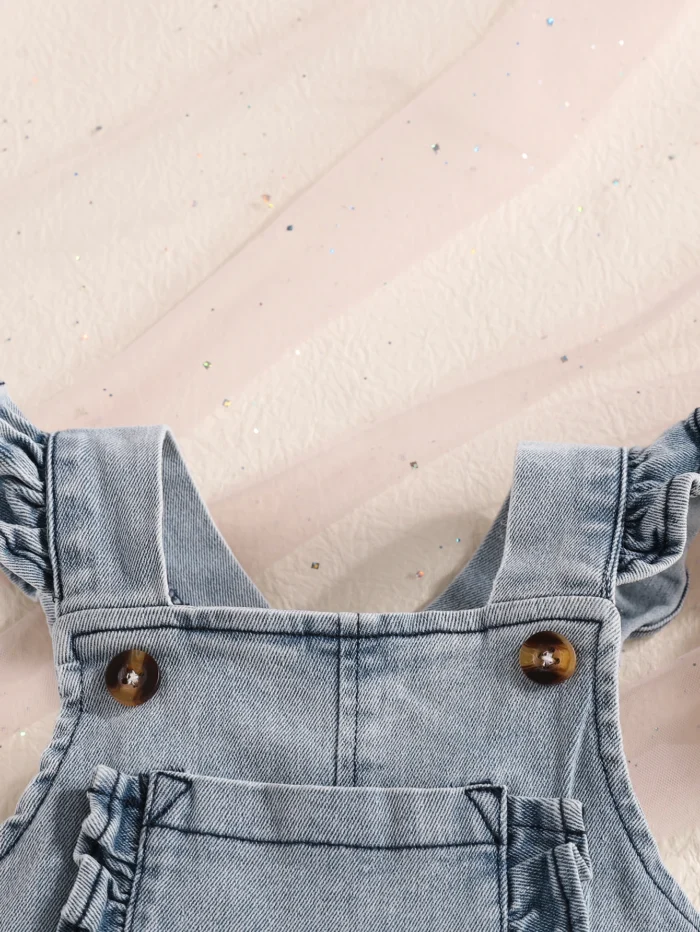 Baby Girls Solid Denim Overalls Child Jean Bib Pants - Image 4