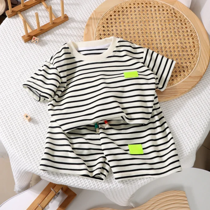 Summer Baby Boy Girls Clothes Set Children Stripe Tshirts and Shorts - Image 4