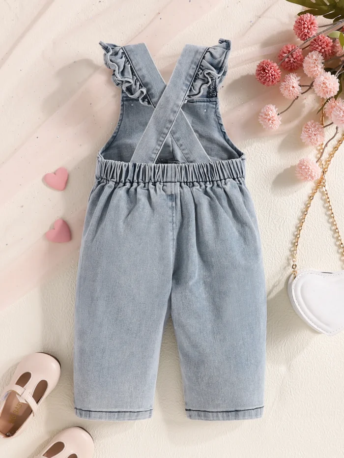 Baby Girls Solid Denim Overalls Child Jean Bib Pants - Image 2