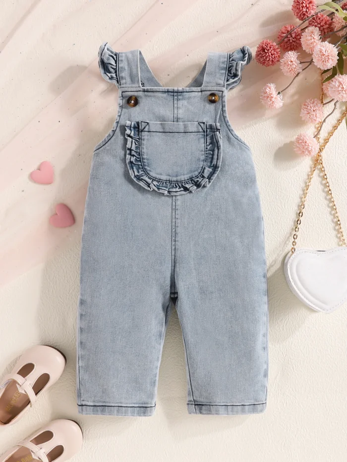 Baby Girls Solid Denim Overalls Child Jean Bib Pants